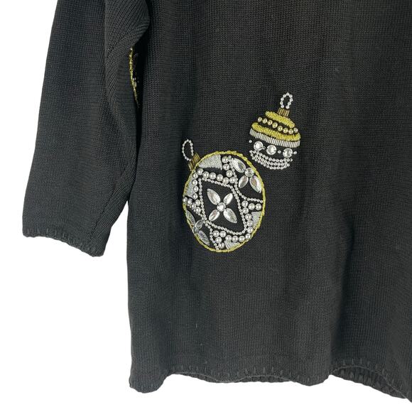 Michael Simon 1991 Christmas Ornaments Cardigan Black Ugly Sweater Size M - Picture 7 of 9